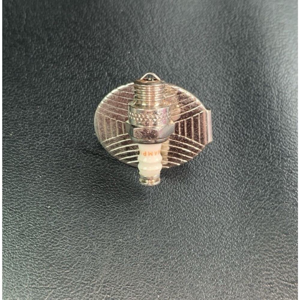 Vintage Champion Spark Plug Tie Clip Silver Tone Metal 7/8 x 3/4"